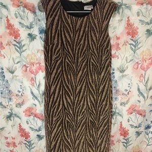 Vintage Black and Gold Zebra Pattern Midi Dress